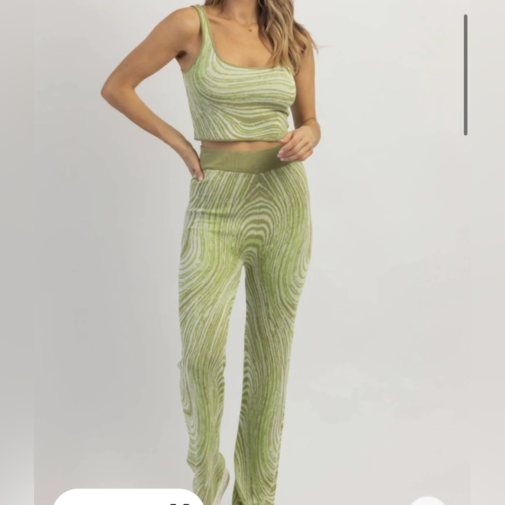 Abstract Print Knit Pants Green  M